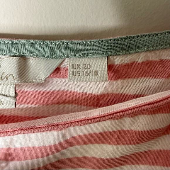 Boden | Square Neck Jersey Long Sleeve Stripe Pink White Size 16/18 - Picture 7 of 10